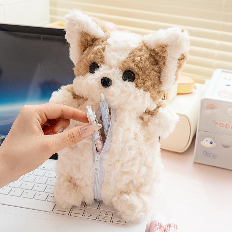 Cute Corgi Puppy Plush Pencil Case & Doll: Kids' Comfort Stationery Storage