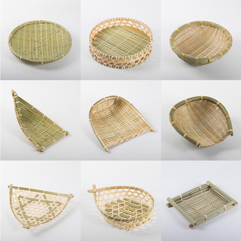 Handmade Bamboo Weaving Sieve Basket Storage and Snack Plate Set