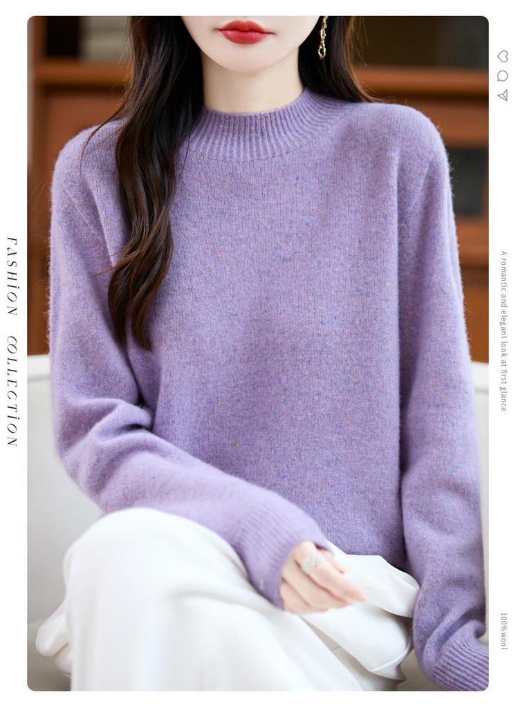 Seamless Thickened Speckle Wool Sweater: Autumn/Winter Fashion Half-High Neck