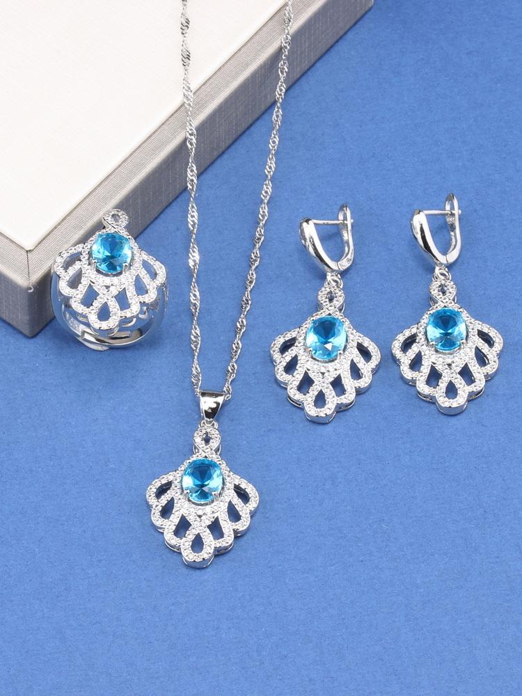 10-Colors Bridal   Big  Jewelry Sets Wedding Luxury Quality Zircon Accessories Necklace Earrings Ring For Women Gift