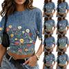 Dames Crew Neck Pullover Korte Mouw T-shirt Bloemenprint Losse Pasvorm Casual Top voor Dagelijks Gebruik