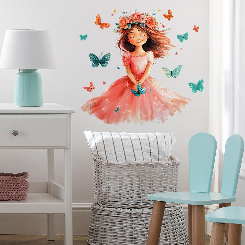 Self Adhesive Dreamy Girl Butterfly Flower Wall Stickers Peel and Stick Removable Waterproof