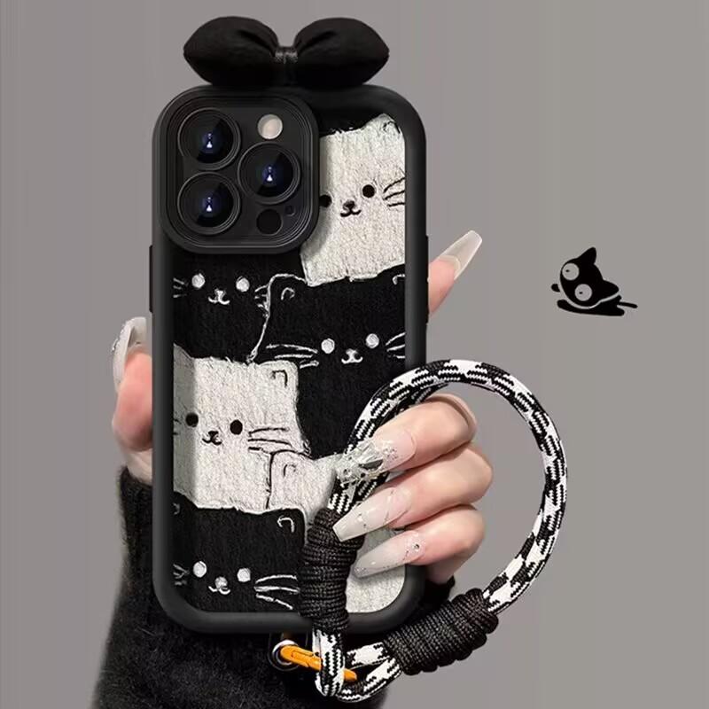 3D Bow Black Cat Lanyard Case For Honor 200 300 400 Pro MAGIC 90 7 Lite 5 6PRO X9C Smart X9 X7 20 Nova5T cover Soft Shockproof