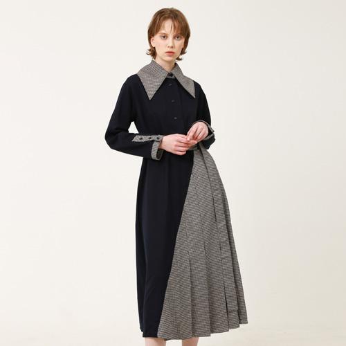 Bunderghost Puritan Collar (Cape Collar) Asymmetrical Long Dress Navy