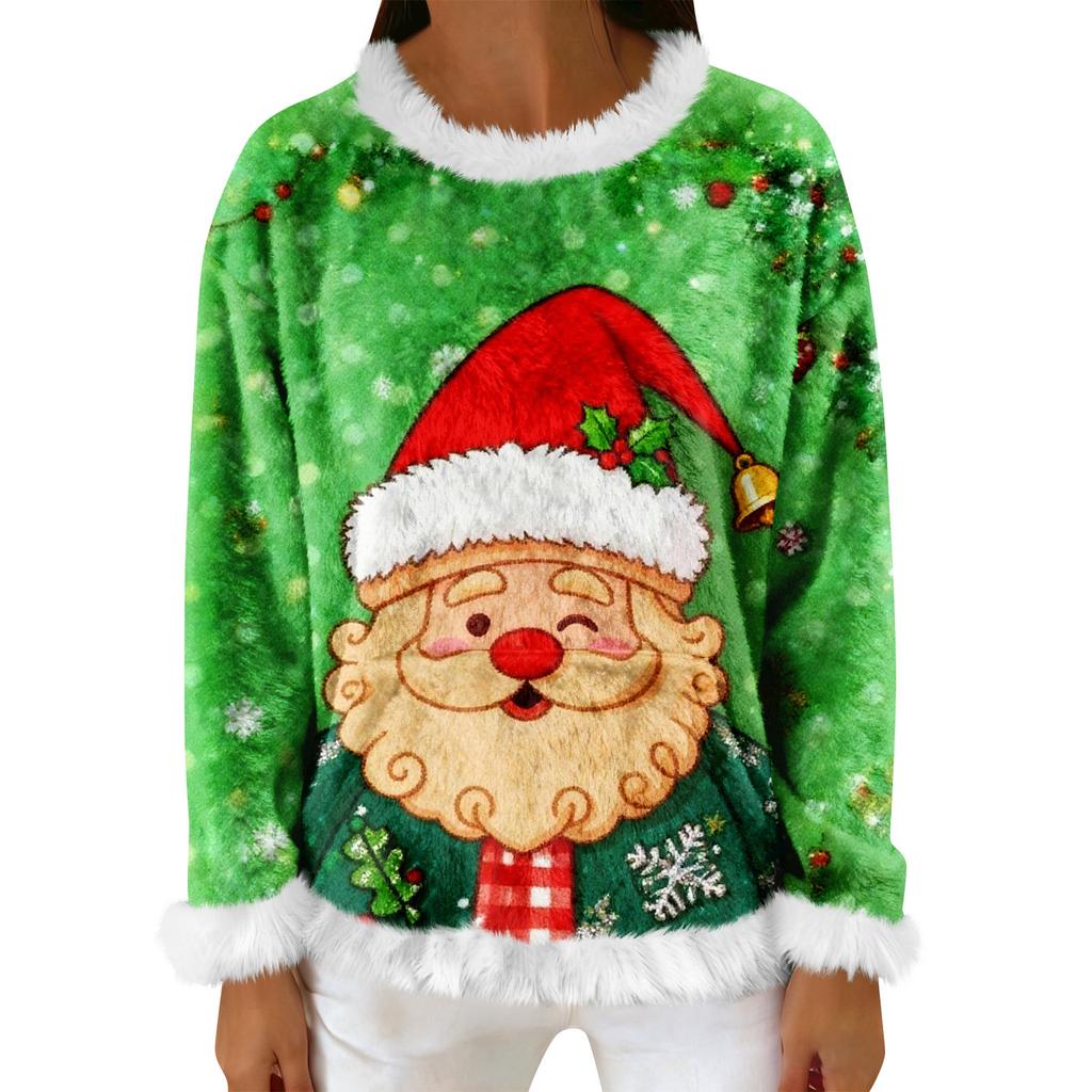 Dam Casual Fleece Sweatshirt Långärmad Rund Hals Casual Bekväm Lös Passform Lättviktig Dam Flanell Sweatshirt