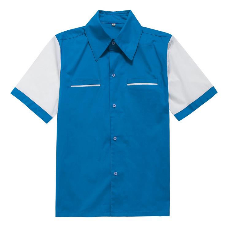 

Men s Short Sleeve Color Block Shirt with Turn-Down Collar and Faux Pocket, Plus Size Available Small