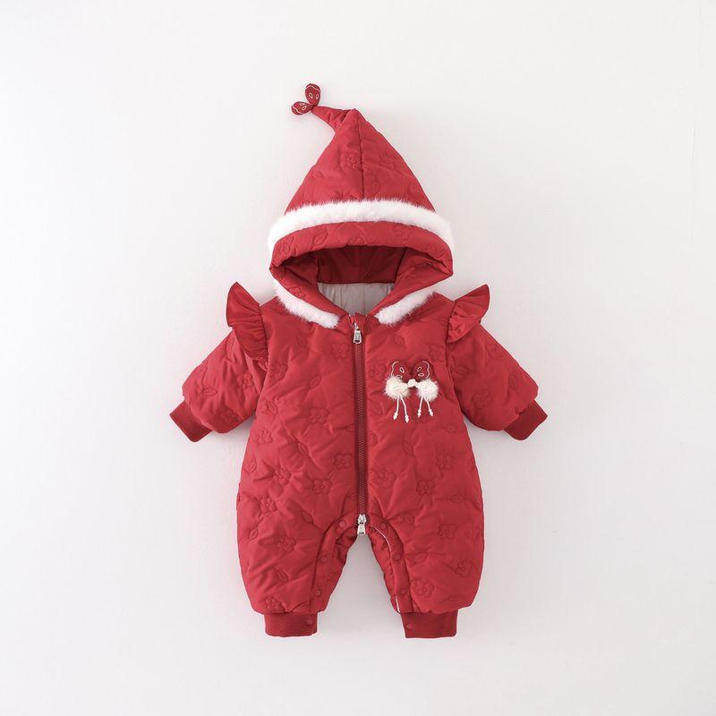 

Fleece-Lined One-Piece Romper for Baby Girls, Suitable for Young Infants, Keeps Them Warm and Protected from the Cold When Going Out, with a Cute Hood Red 100([14-18 Months 12.5-15kg])