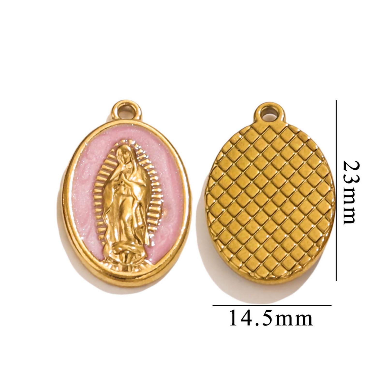 

2 Piece 304 Stainless Steel Charms 18K Gold Plated Oval Virgin Mary Enamel Pendant For DIY Jewelry Necklace Making 23mm x 14.5mm рожевий