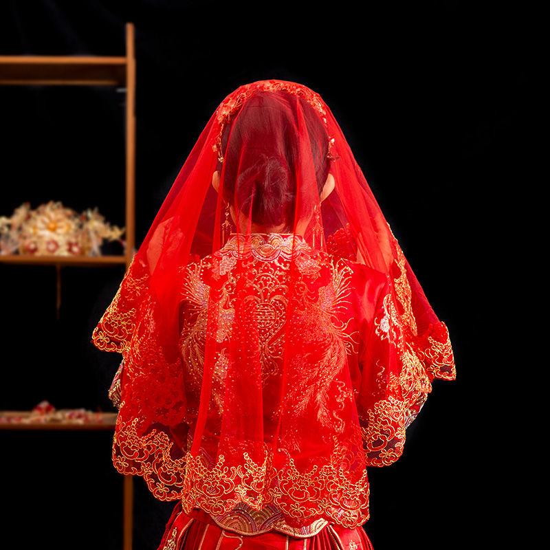 Red Translucent Bridal Veil for Chinese Wedding Xiuhe Dress