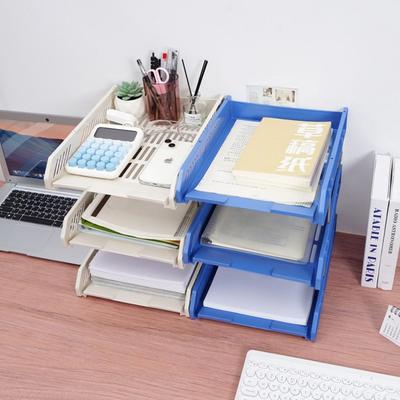 Portable Three-Layer File Rack Vertical Stackable A4 File Tray Plastic Letter Tray for Home Office School