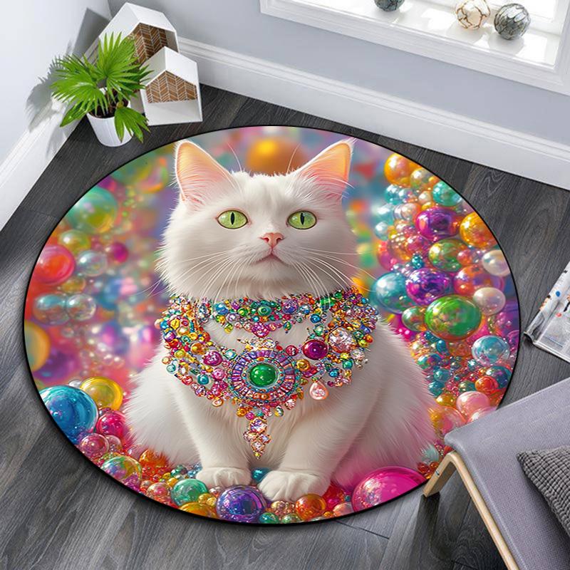 Magical Cat Round Area Rug,Carpet Rug for Living Room Bedroom Sofa Playroom Decor,Non-slip Floor Mat