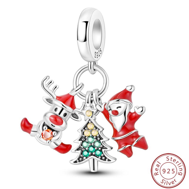 Copper Romantic Christmas Snowman Gingerbread Santa Claus Charms Bead Fit 3Mm Diy Fine Jewelry Accessories