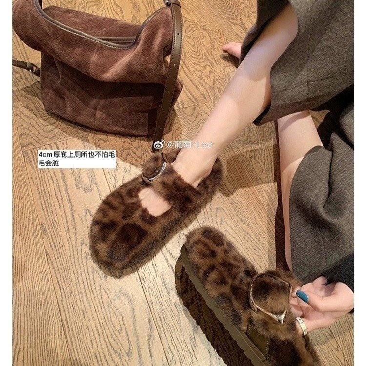 Leopard print fluffy shoes women's casual fashion and comfort Doudou shoes 2025 autumn and winter new flat-bottomed velvet warm cotton shoes