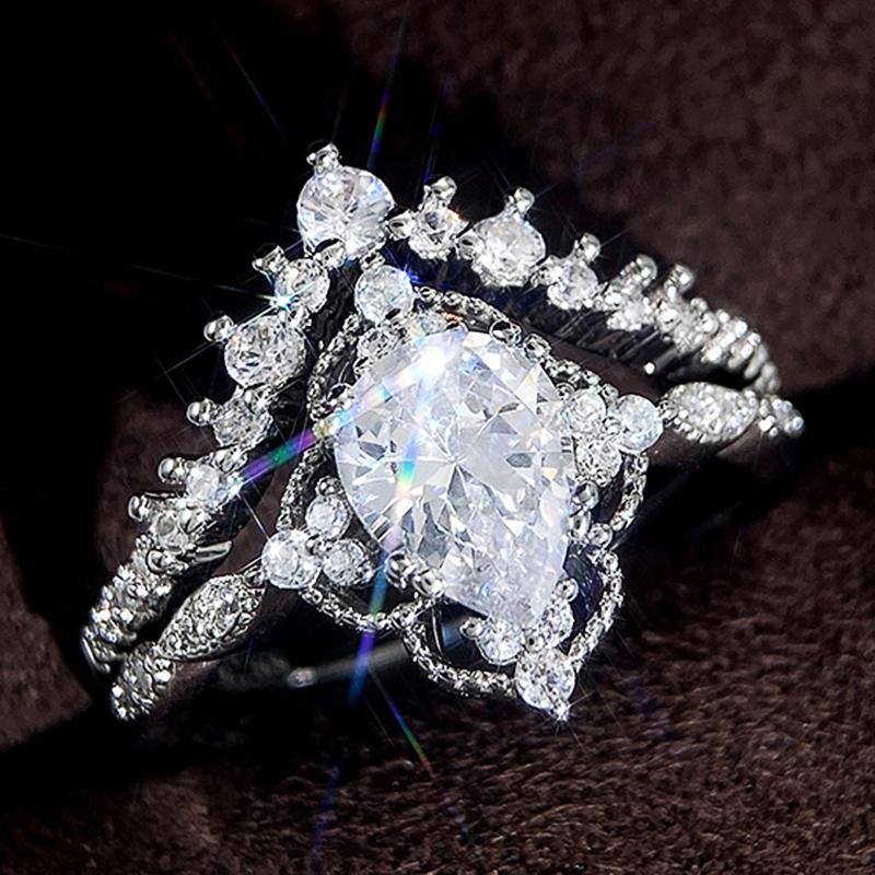 

CAOSHI 2Pcs/Set Engagement Ceremony Rings Female Gorgeous Fashion Finger Accessories with Brilliant Zirconia Stylish Jewelry 6