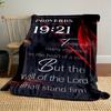 Text overlay with red leaf accents on a dark background. for all seasons blanket lunch break throw gift