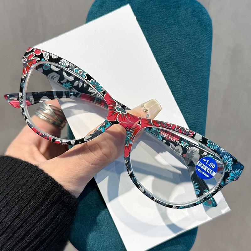 

Stylish Cat Eye Reading Glasses Women Men Vintage Retro Flora Printed Eyewear Trendy Ultralight Presbyopia Plus Diopters +3.5 зелёный