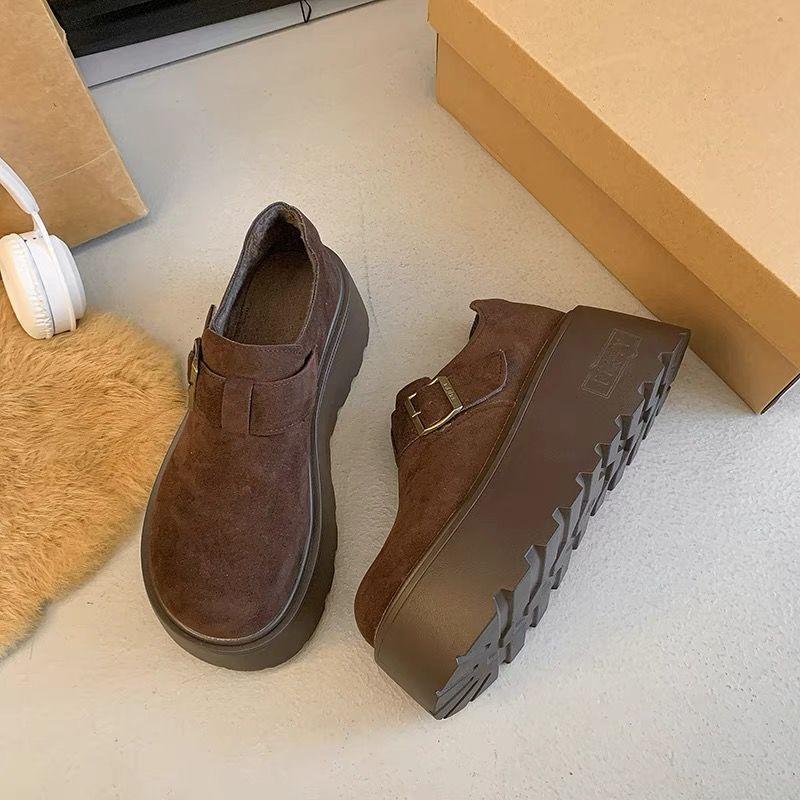 

Single shoes women s 2024 new high-end temperament loafers fleece all-inclusive thick-soled brown versatile French Birkenstocks 35