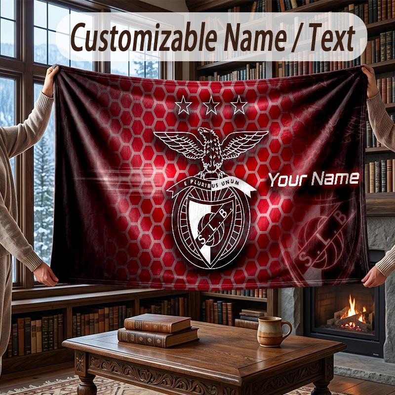 Personalisierte Flanell-Kuscheldecke mit Benfica FC Muster, Warme Heimdekoration