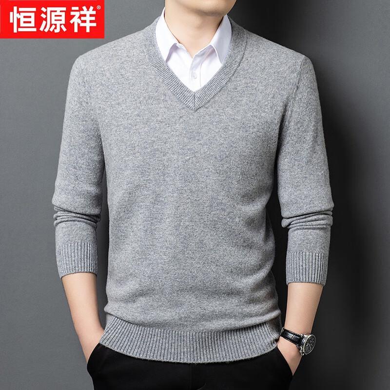 Hengyuanxiang Men's 100% Pure Wool Thickened Round Neck Sweater