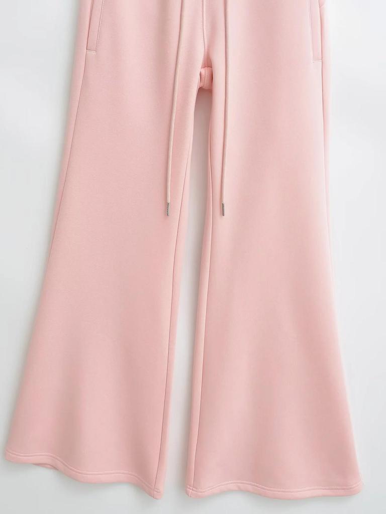 Women's Cotton Flannel Flare Sweatpants - Thickened, Floor-Length, Mid-Low Elastic Waist, Versatile for Autumn and Winter