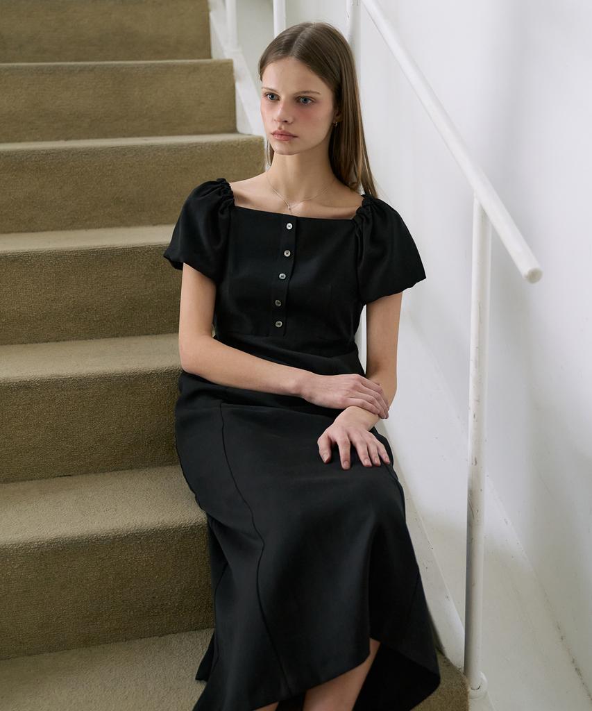 DEHEVE Square Neck Puff Dress [Black]