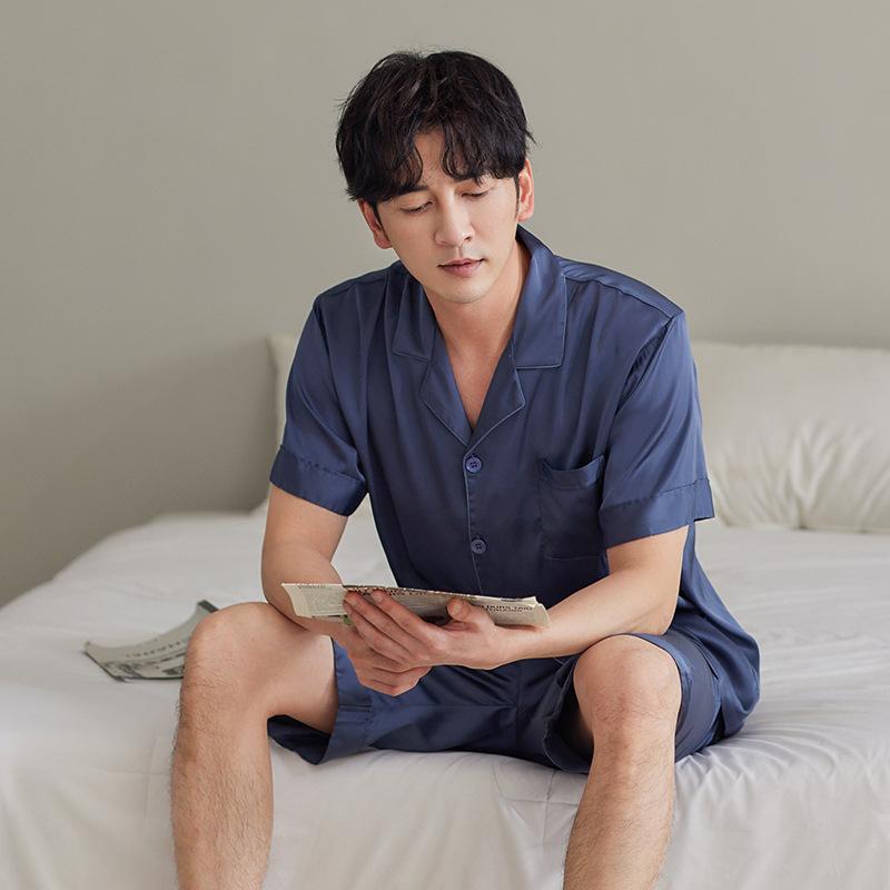 Pajamas Men's Summer Ice Silk Short Sleeve Shorts Silk Homewear Summer Summer Thin High-end Men's Suit