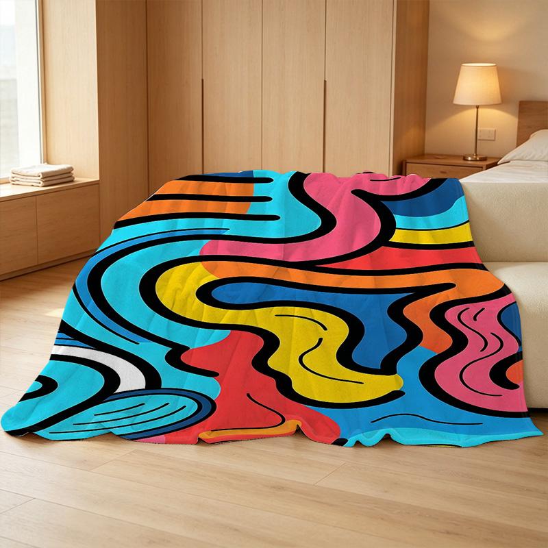 Plush Flannel Throw Blanket | Washable Abstract Art Design, Soft Cozy for Home, Office Nap, Halloween & Christmas Decor