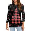 Damenmode Lässig Revers Kurz 3/4 Ärmel Weihnachts-Print Hemd Damen Knopfleisten-Tops