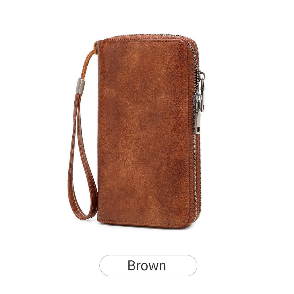 Nová pánská business peněženka módní dlouhá peněženka na dvojitý zip retro velkokapacitní dámská psaníčko