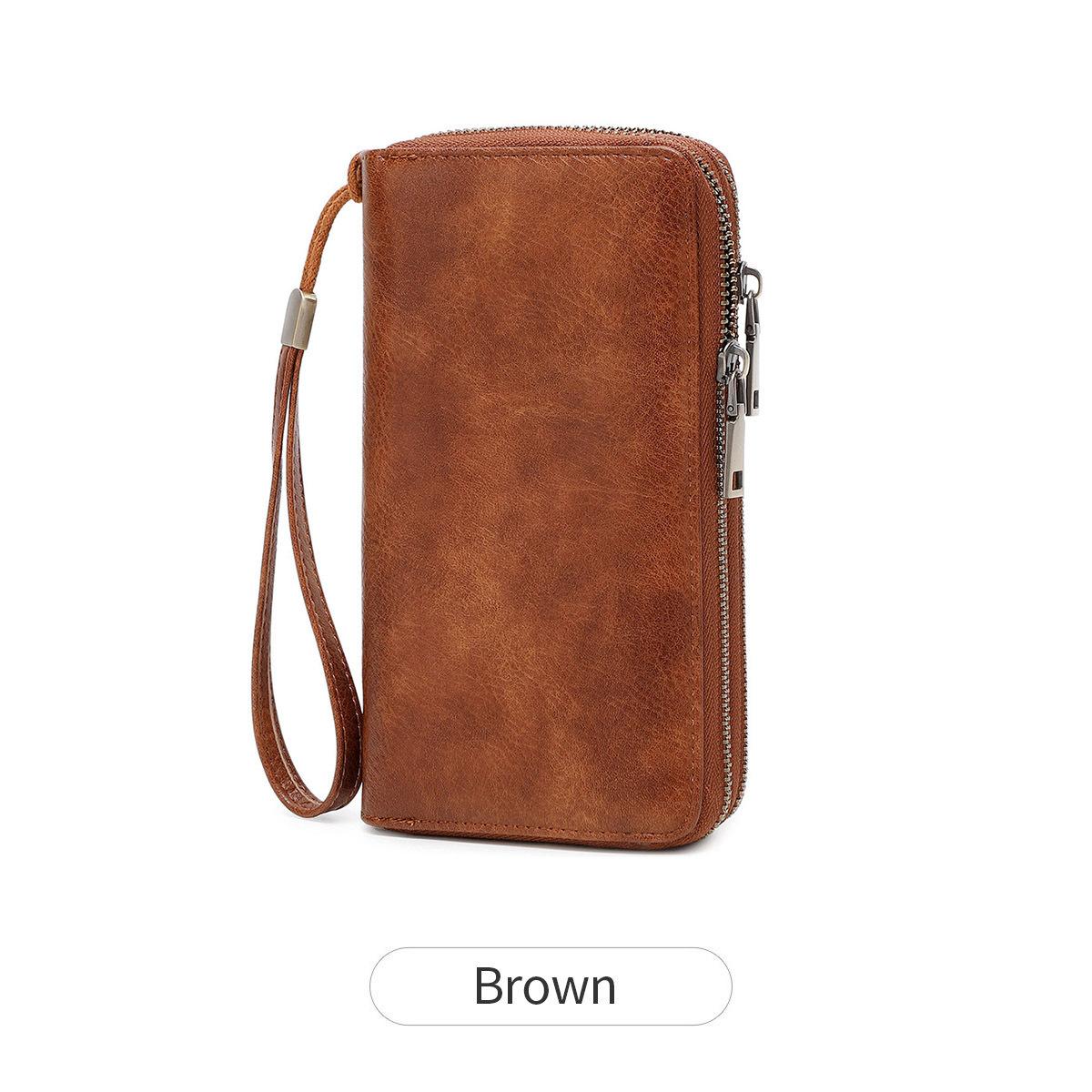 Новый мужской деловой кошелек Модный длинный кошелек на двойной молнии Ретро Вместительный женский клатч коричневый