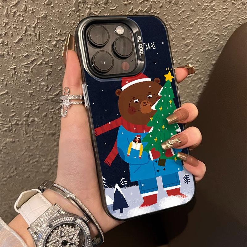 Christmas Bear Applies To Apple 16 Mobile Phone Case iPhone15Pro Matte 13max Hard Case 14 Colored Silver IMD New