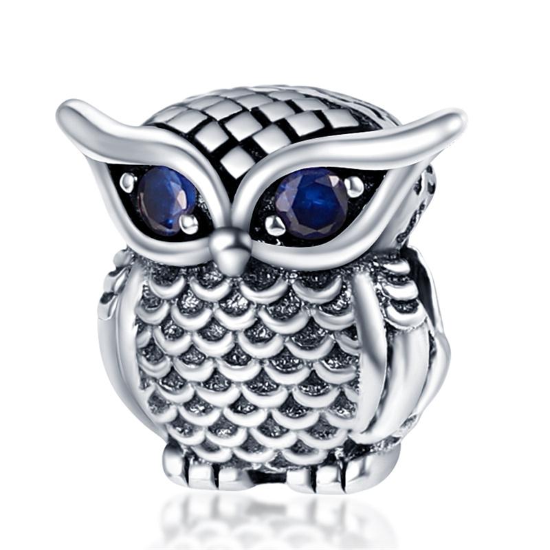 

100%Copper Owl Charms Beads Full Zircon Pave Animal Pendant Fit 3Mm Original Bangle Bracelet Diy For Women Jewelry