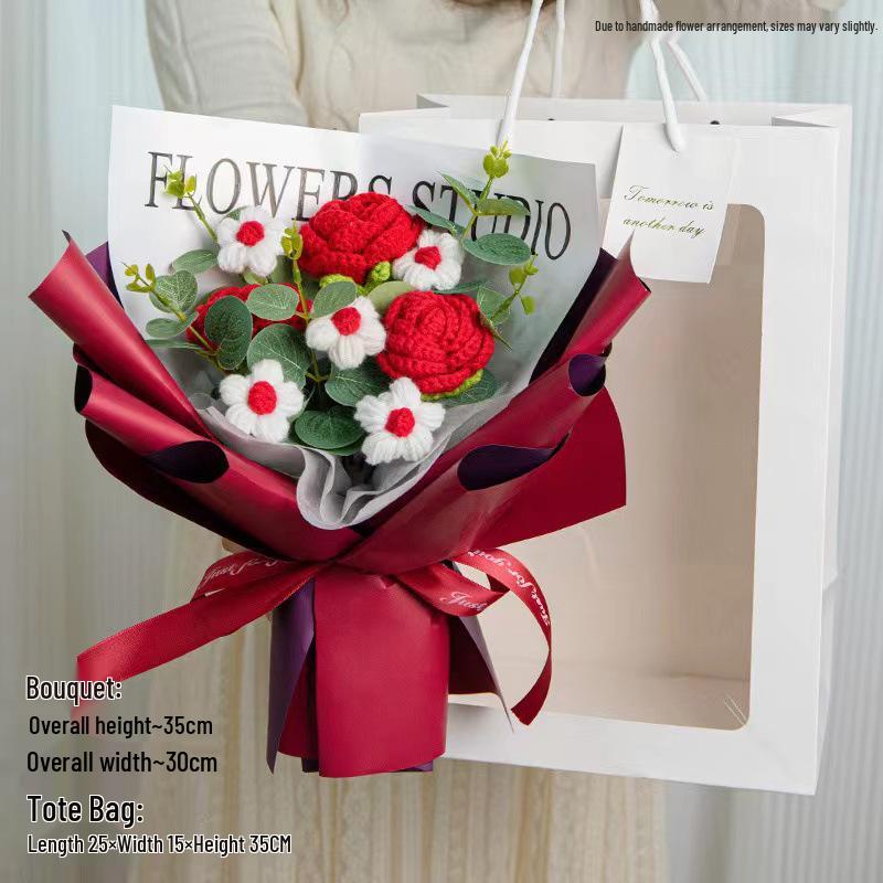 Handmade Valentine's Day Yarn Knitted Rose Bouquet for Girlfriend