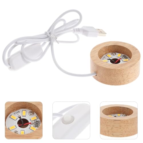 TOYMYTOY 5-Piece Set of LED Light Bases, Wooden Display Bases for Crystal Balls, USB Rechargeable, Ambient Lighting, Desk Lighting, for Object Display