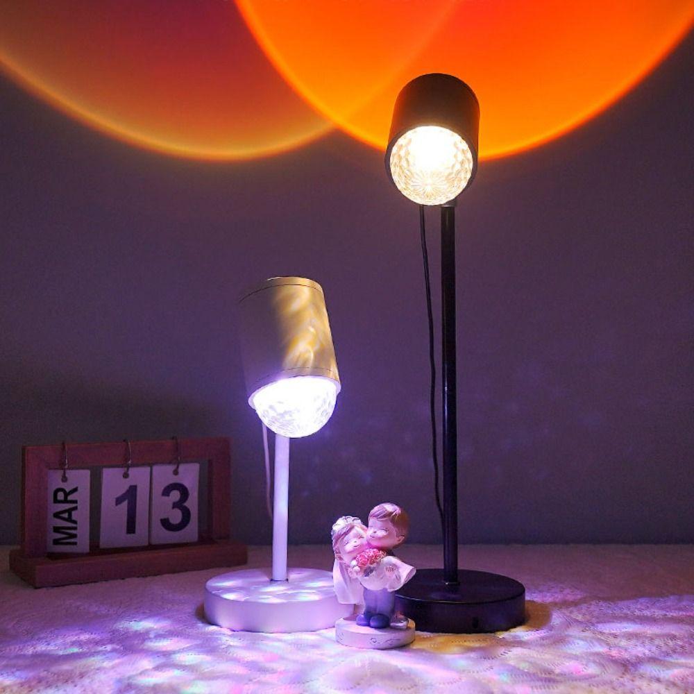 Button Control Sunset Lamp 360° Rotation Dual-Head Design Floor Lamp Water Ripple Lamp Night Light
