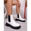 Women Medium Size Round Toe Block Heel Leather Boots Autumn New Solid Color British Style