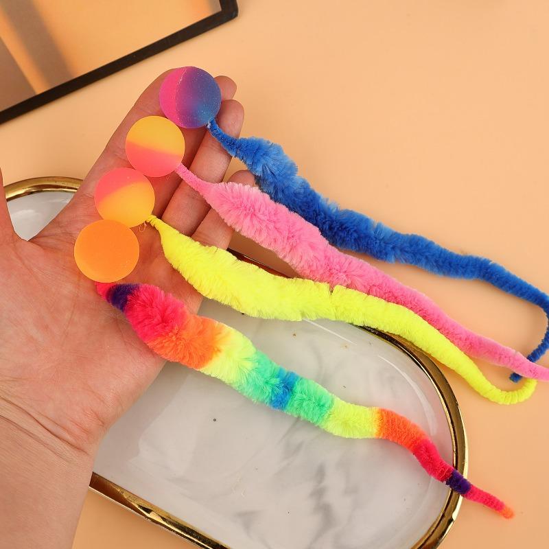 1/20x Twisted Worm with Fluorescent Bouncing Ball Colorful Elastic Strips Cats Pets Interactive Caterpillar Toy Pet Supplies