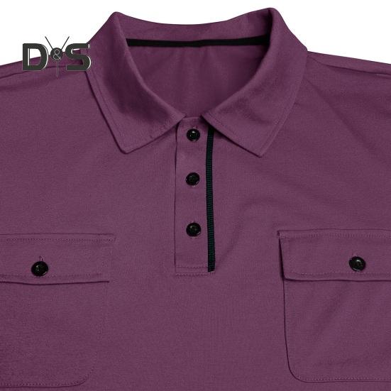 Men's Lapel T-shirt with Chest Pockets Short Sleeve Button-up Collar Tee Solid Color Casual Pullover Tee Shirt for Gym Streetwear