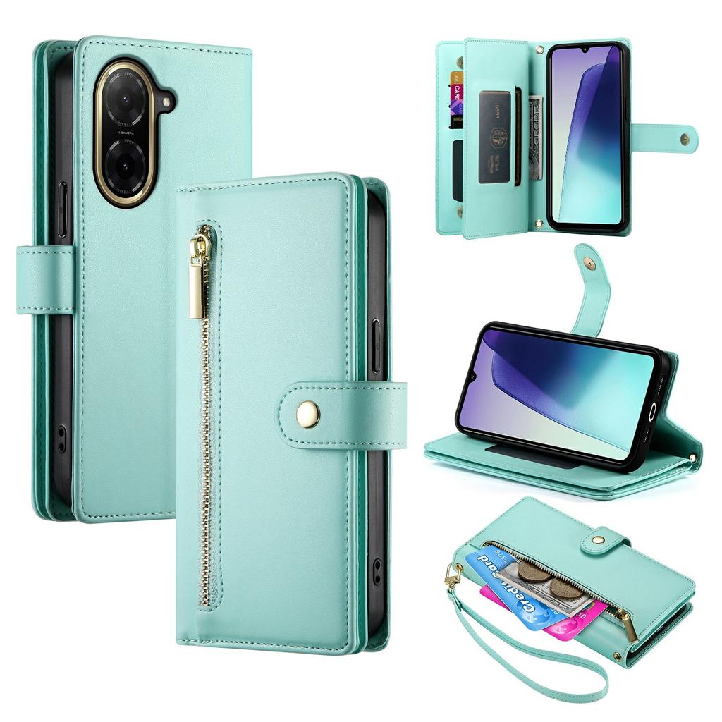 For Xiaomi Redmi A5 NFC (EU) (173.45mm) Case Zipper Pocket Wallet Leather Phone Cover with Straps