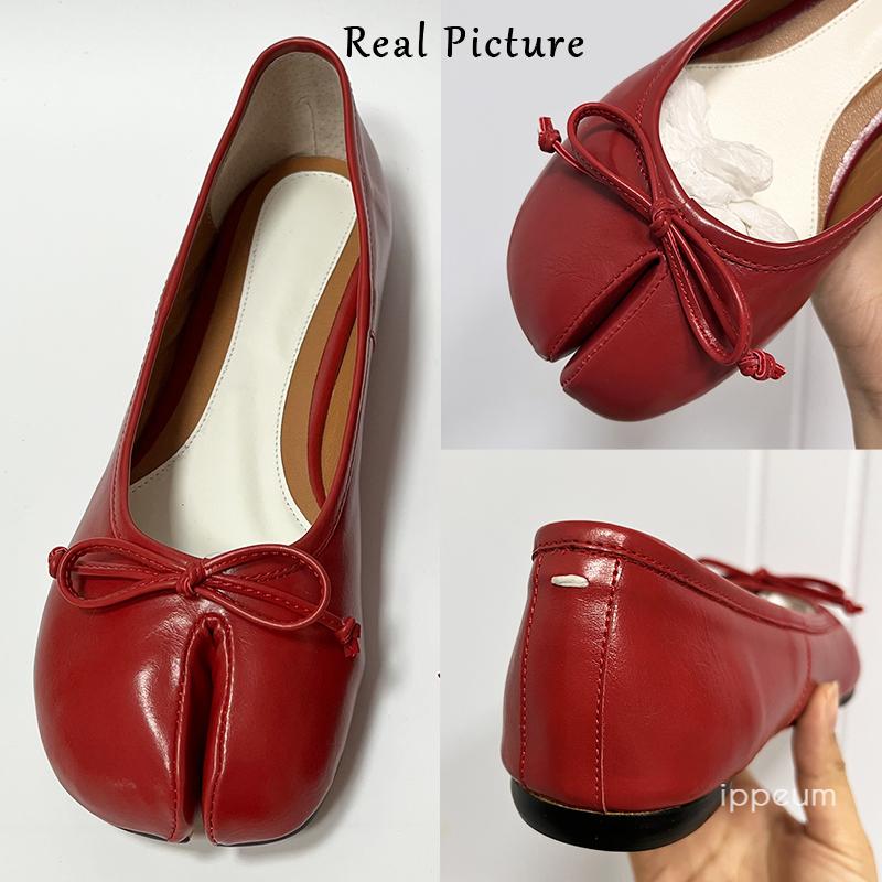 

Fashion IPPEUM Split Toe Shoes Tabis Ballet Flats Women Black Leather Mary Janes Plus Size 44 Butterfly Knot Ballerinas Zapatos mujer US 12 (27.0CM) красный