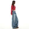 High-Waisted Wide Leg Jeans Women Vintage Washed Blue Denim Straight Fit Cropped To Floor Length Cotton Ripped Detail