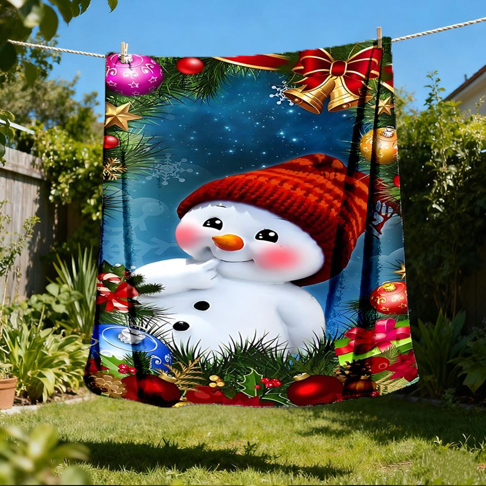 1pc Christmas Snowman Outdoor Personalized Flannel Blanket, Soft, Lightweight Personalized Flannel Blanket, Digital Printing,
