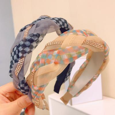 New Colorful Hair Hoops for Women's Fashion Elegant Women's Organza Plaid Hairband Designer Wide Hairband Headwear