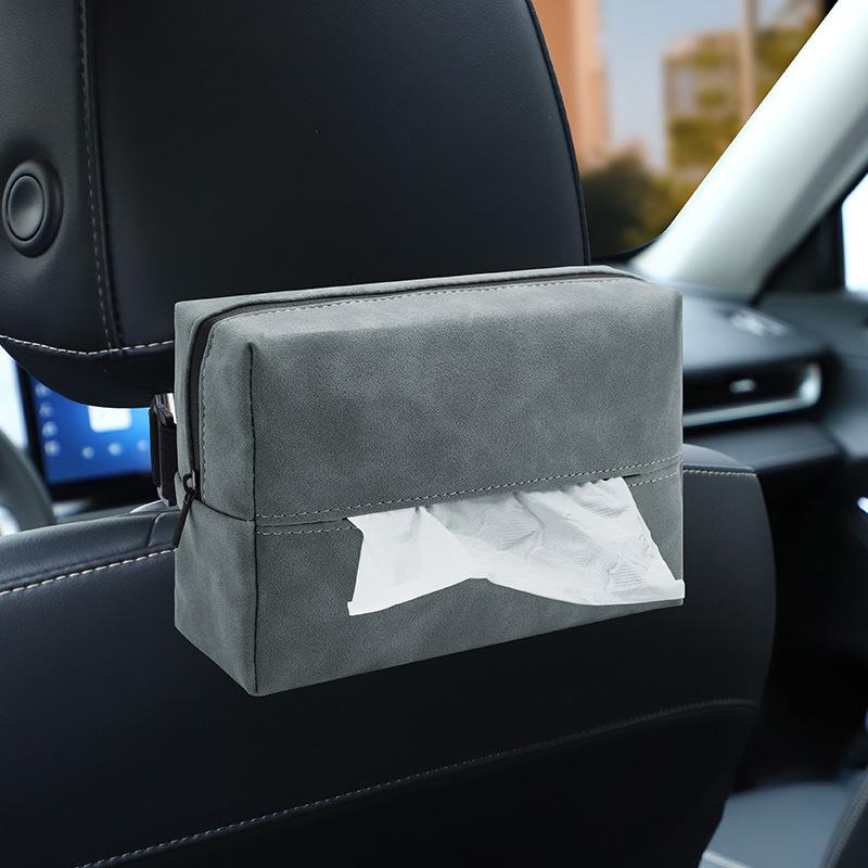Suede Car Tissue Holder – Universal Hanging Drawstring Box for All Car Models