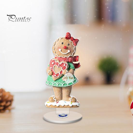 Durable Acrylic Holiday Gift Xmas Ornament, 2D Flat Tree Gingerbread Man Ornament with Christmas Desk Accessories Rotatable Base, Table Centerpiece