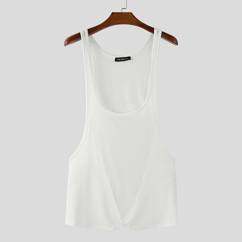 

INCERUN Мужские комбинезоны-ромперы без рукавов с низким вырезом из полупрозрачной ткани в рубчик, боди, нижнее белье 3XL белый