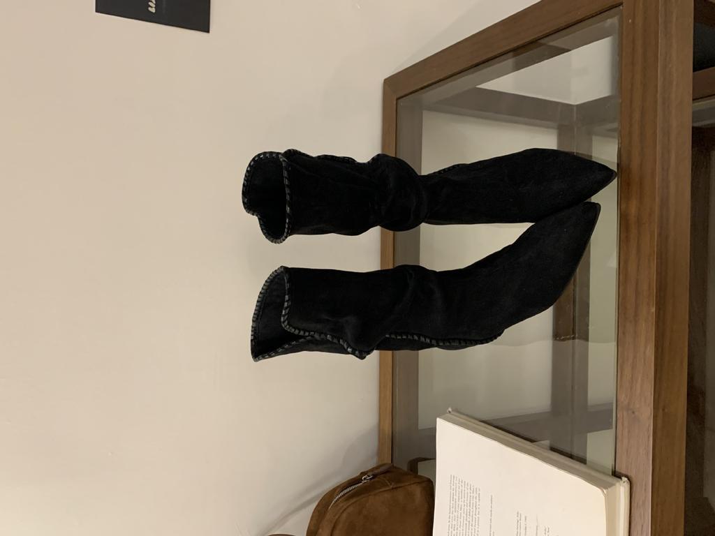 Middle Heel Pointed Head Thousand Gold Wind Fashion Boots European High Mercerized Cow Anti-velvet Stacking Boots Lazy Folded Short Boots