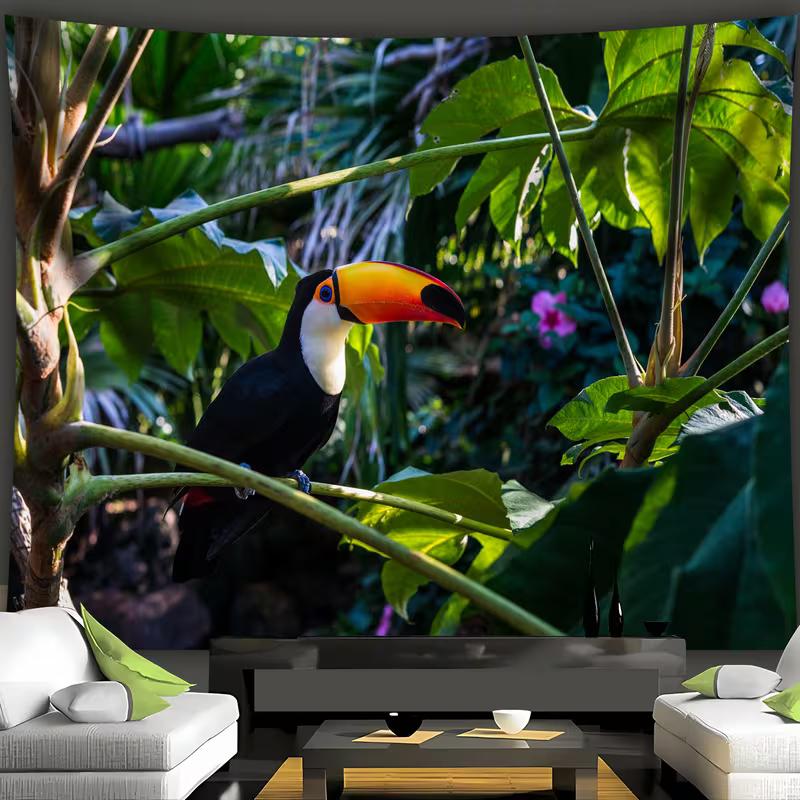 2D HD Print Wild Toucan In Tropical Forest Tapestry Bohemian Home Decor