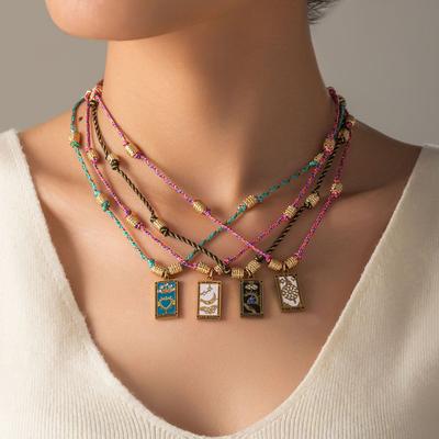 Titanium Steel Gold-Plated Necklace Tarot Card Point Drill Oil Drip Rope Hand-Knotted Popular Fashion Jewelry Women