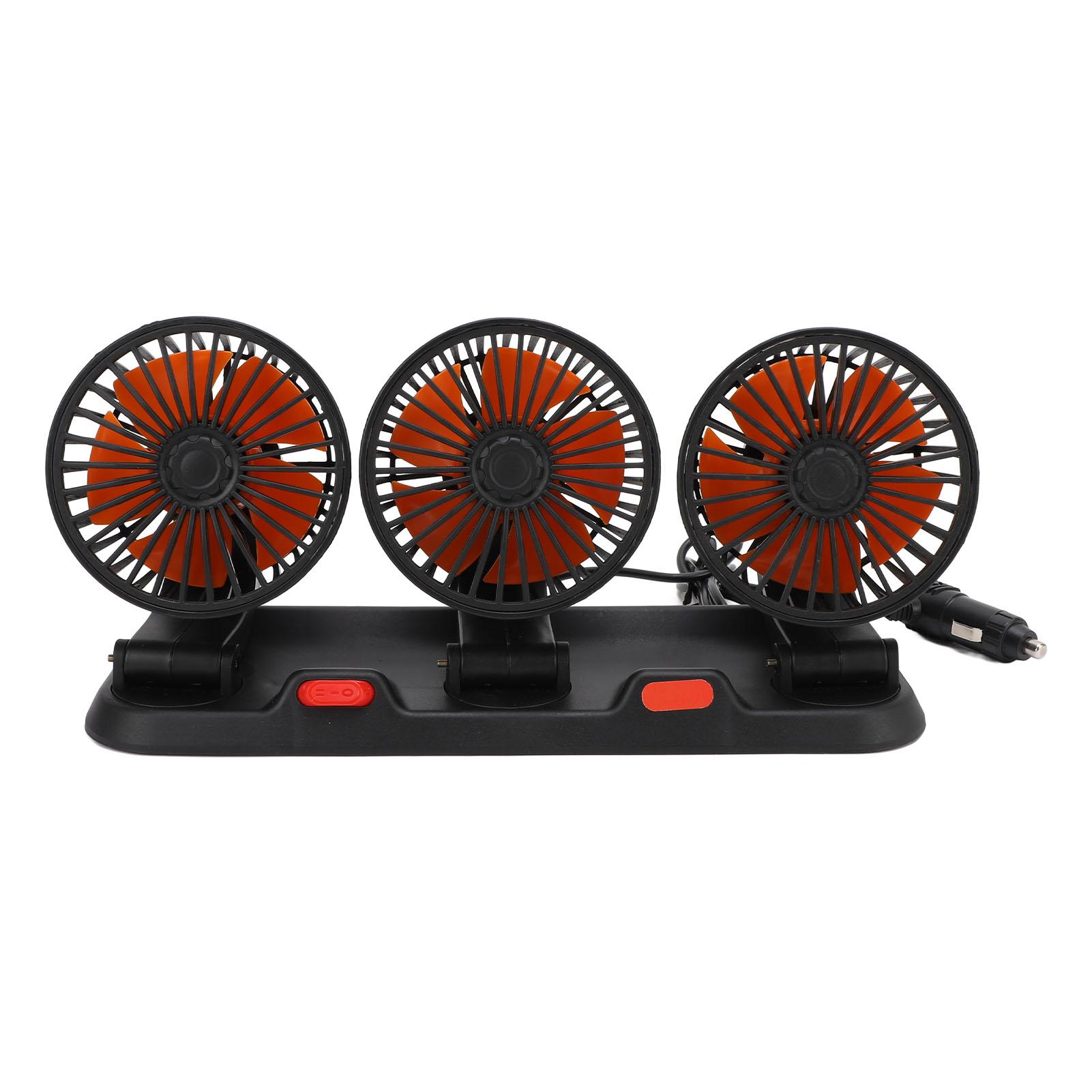 Three Head Car Fan 2 Speed Adjustable 360 Degree Rotation Silent Portable Car Cooling Fan for Vehicle with Cigar
